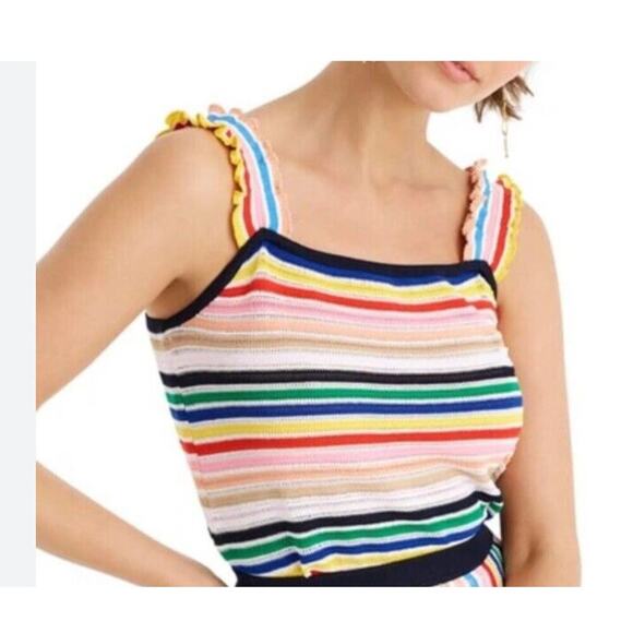 J. Crew rainbow stripe ruffle strap knit tank Size M - Picture 8 of 11